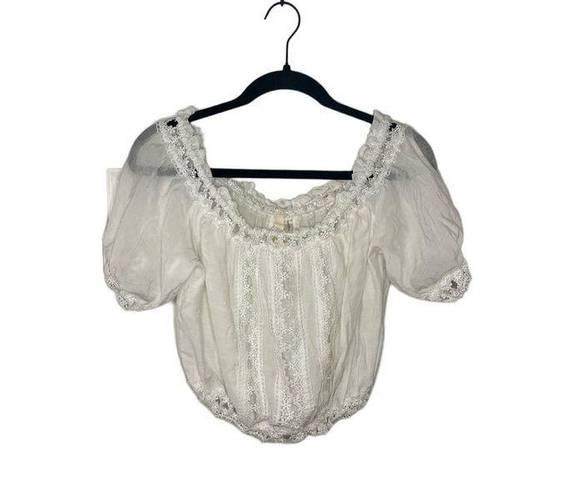 Elan  Crochet Off The Shoulder Crop Top in White Peasant Cottage Core sz. XL