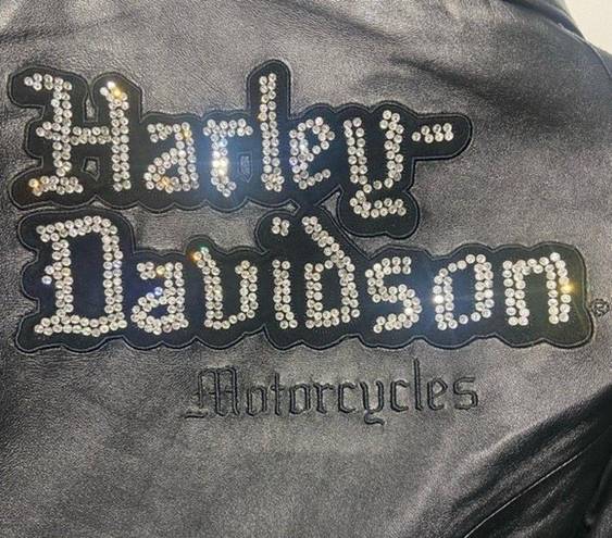 Harley Davidson  Black Leather Jacket Swarovski Crystal Gems Size Medium