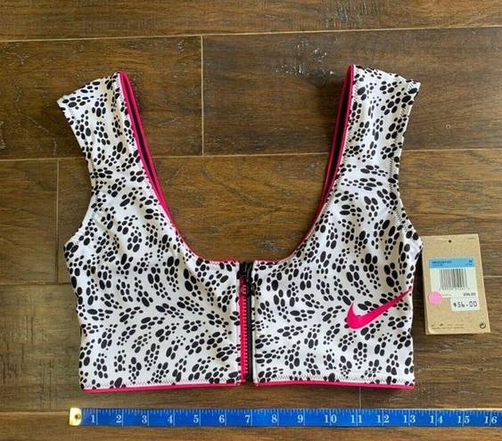 Nike Bikini Top Swimsuit Zipper Crop Party Dots Black White Hot Pink M $56 NEW