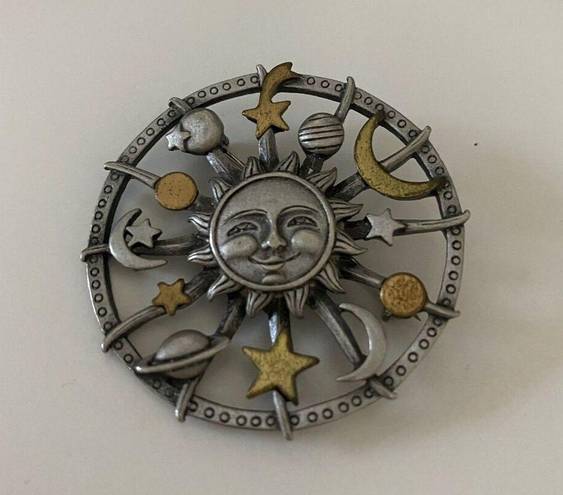 The Moon Celestial silver gold color star sun planets JJ vintage brooch pin signed