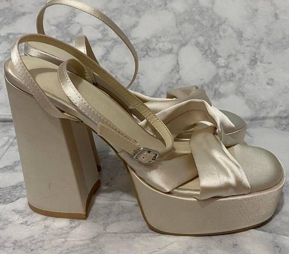 Princess Polly  Champagne Everlasting Satin Platform Heels