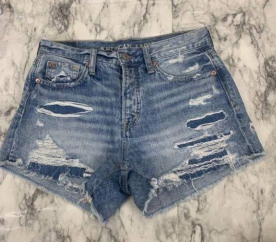 American Eagle  Hi-Rise Festival Midi Distressed Shorts Denim size 2 button fly