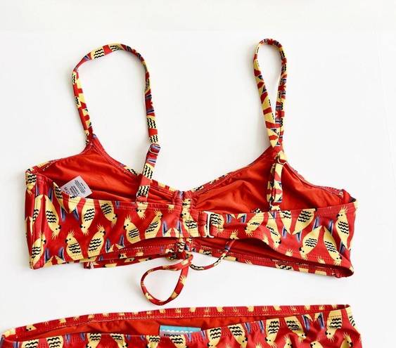 Modcloth [] Orange Retro Birds Print High Waisted Bikini The Carmen Franky Sz XL