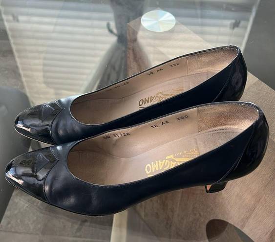 Salvatore Ferragamo  Leather Block Heel Shoes, (Made in Italy) Size 10