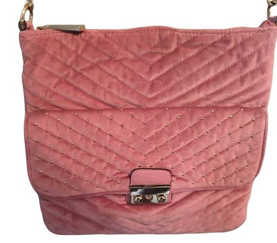 Big Buddha  Pink Velvet Quilted Chain Crossbody Bag