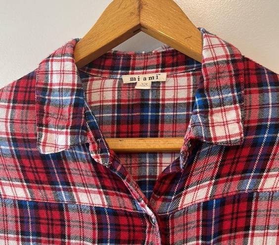 Miami  Red, White & Blue Plaid Flannel—Size XS