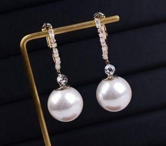 Elegant White Pearl Drop Dangle Earrings for Women Gold