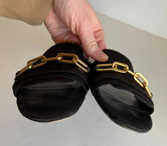 Burberry  Coleford Black Italian Made Chunky Gold Chain Slip on Flat Sandals 41