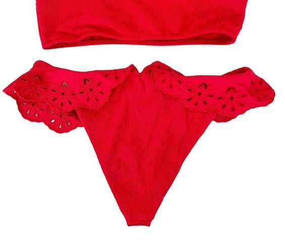 Beach Riot  Sport Red Ruffle Eyelet Bikini Bathing Suit Sz M