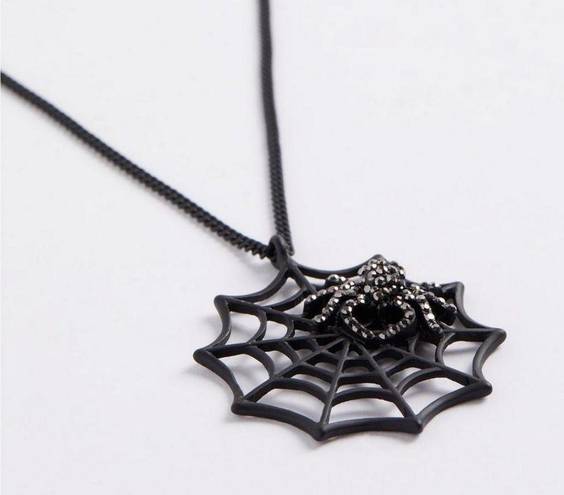 Torrid NEW  Black Rhinestone Jewel Spiderweb Pendant Necklace Halloween Gothic