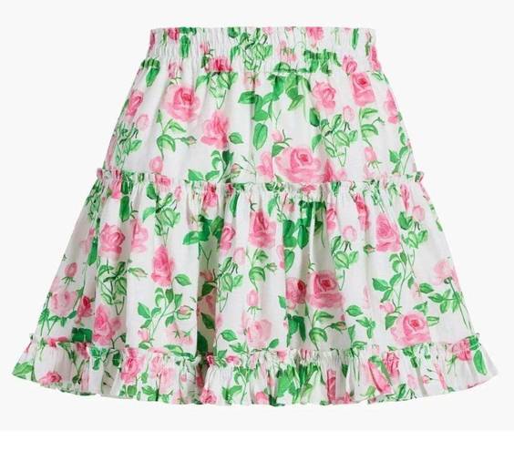 Hill House NWT  The Paz Skirt in Pink Roses Linen Mini
