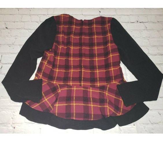 Romeo + Juliet Couture Nwt  WINE Women's Plaid Ruffle Blouse US Medium $118Retail