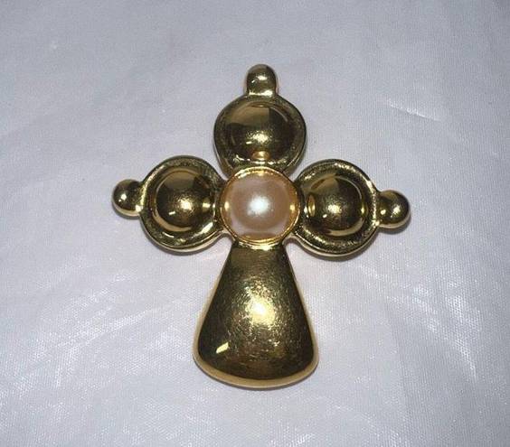 Premier Designs Premier Design Gold Tone with Faux Pearl Cross Brooch/Pendant