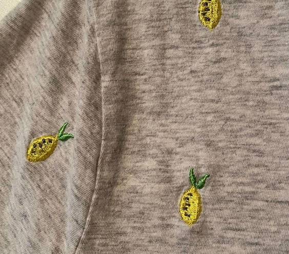 Merona  Pineapple Embroidered V-Neck T-Shirt Heather Grey / Yellow / Green XL