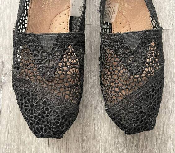 Toms  Alpargata Moroccan Black Crochet Floral Slip On Summer Flat Shoes Size 5