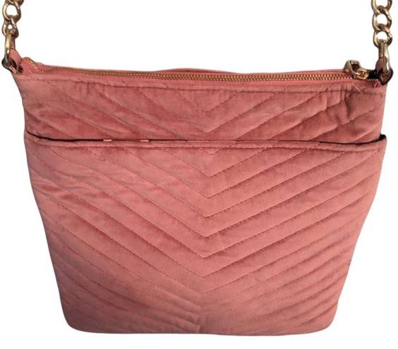 Big Buddha  Pink Velvet Quilted Chain Crossbody Bag