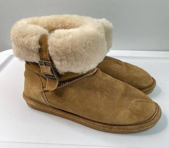 BEARPAW  Abby sheepskin hickory short booties size 8