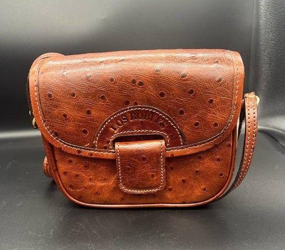 Polo Los Robles  Time Brown Ostrich Embossed Leather Shoulder Saddle Bag Purse