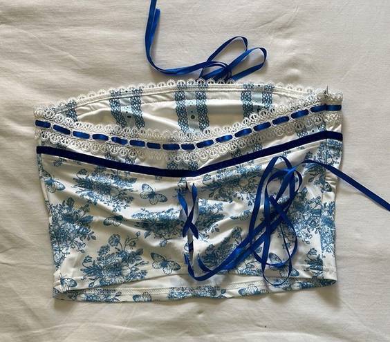 XS Blue and white bandeau top Never Worn!!