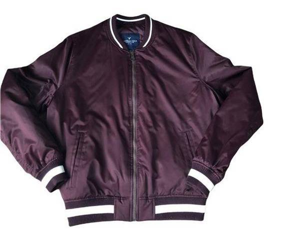 American Eagle  AEO Bomber Full Zip Jacket Burgundy Size M Quilted Lining Y2K