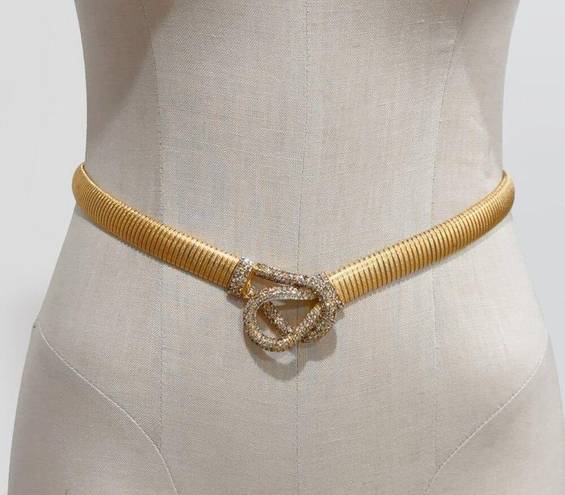 William De Lillo Vintage 60s Signed Rhinestone Gold Metal Stretch Belt