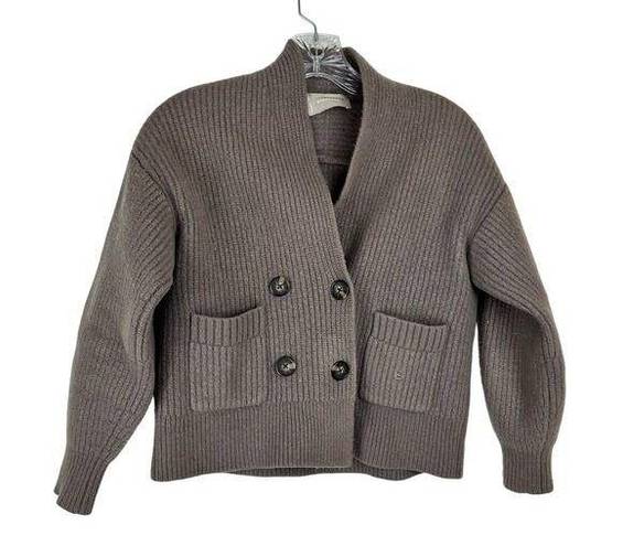 Everlane Womens Wool Cardigan Sweater Size S Taupe Tan 3/4 Sleeve