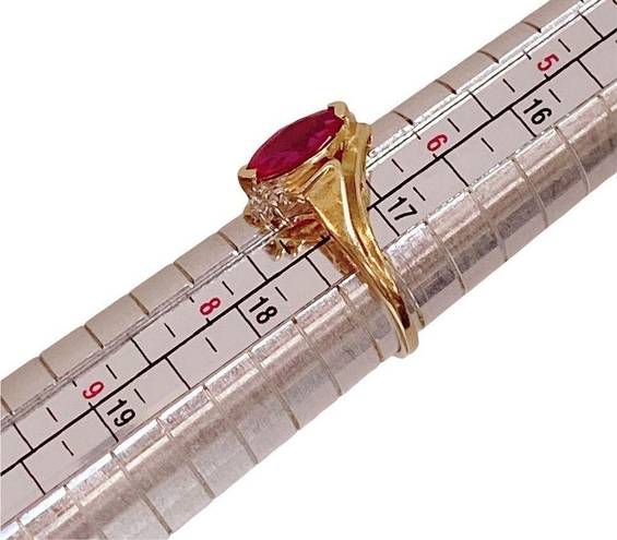 Ruby 10k 10KT Fine Solid Yellow Gold Marquise Red  Diamond Ring Sz 7