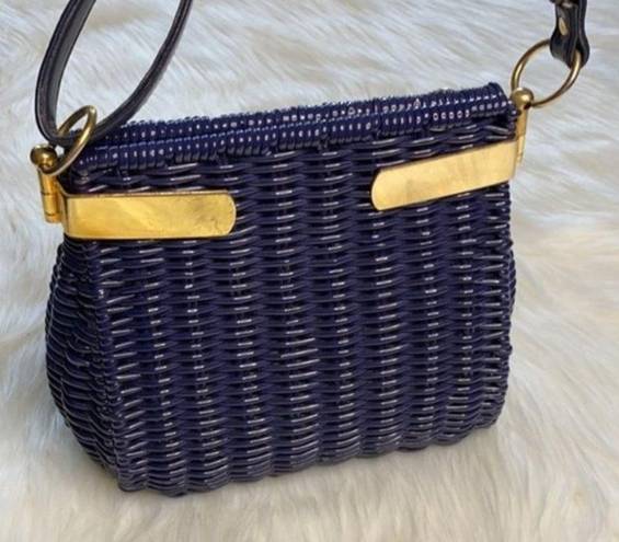 Vintage Blue Wicker Handbag