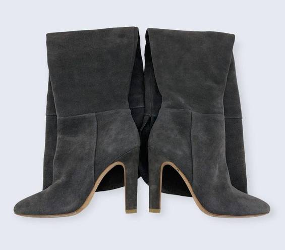 Joie Bentlee Dark Gray Suede Over The Knee Zip 4.25" Thick Heeled Boots 37 7