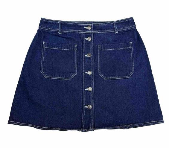 Popsugar Denim Skirt Size 14 Blue Jean Button Front Dark Wash