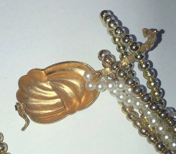Twisted Vintage Gold Tone & Faux Pearl  Beads Beaded Boho Necklace