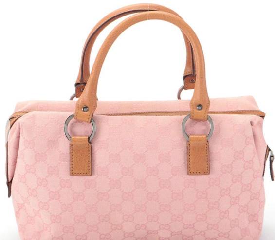 Gucci Pink GG Canvas And Leather Trim Handbag Vintage