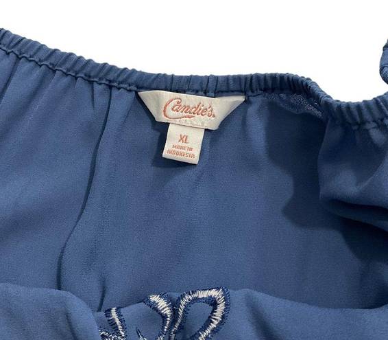 Candie's  Women’s Size  XL Off The Shoulders Embroidered  Blue Blouse