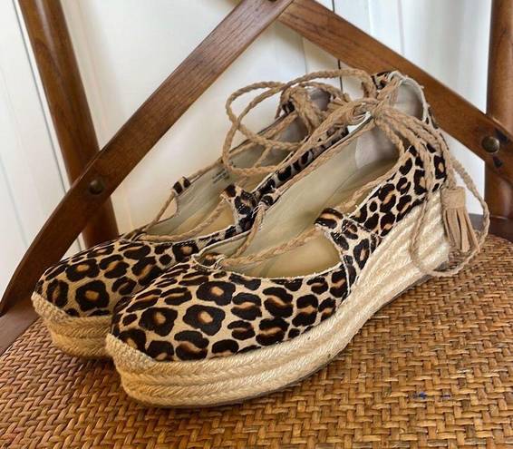 Ann Taylor  Elsa leopard printed calf hair espadrille wedges size 7