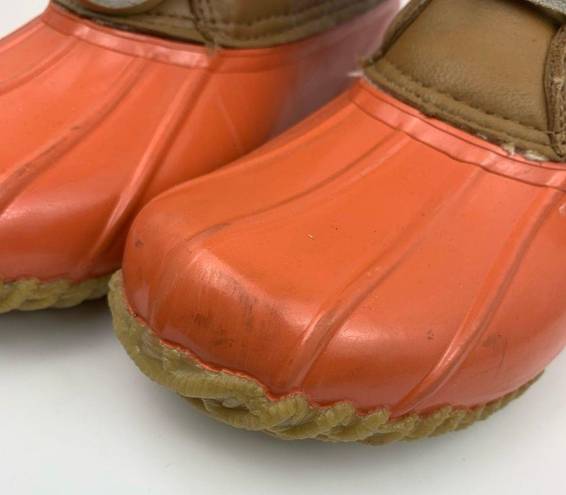 Jack Rogers Chloe Coral Orange Brown Whipstitch Gold Detail Duck Boots 7 Winter