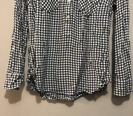 Merona  Long Sleeve Button Front Collared Blouse Black/White Plaid Medium