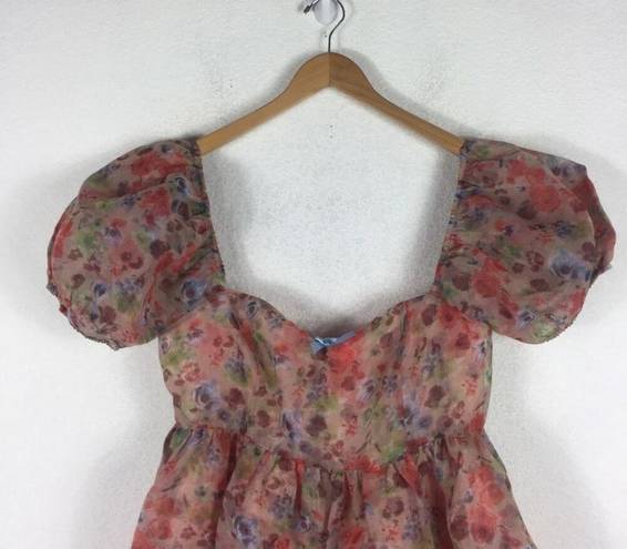 Dolls Kill NWT Sugar Thrillz My Winding Wheel Floral Organza Puff Sleeve Babydoll Dress XL