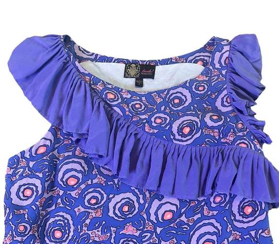 Tracy Reese Frock! By  Purple Silk Dress Fun Print w/ Ruffle Size 4 Women's