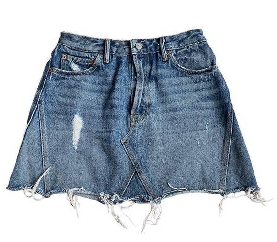GRLFRND  Eva Button Fly Distressed Mini Jean Skirt Blue Size 25
