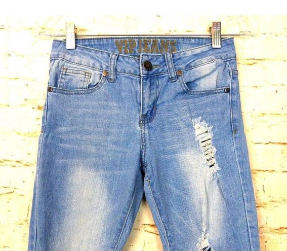 Vip Jeans  Juniors Distressed Mesh Net Skinny Jeans Light Blue Size 1 Grunge Rock