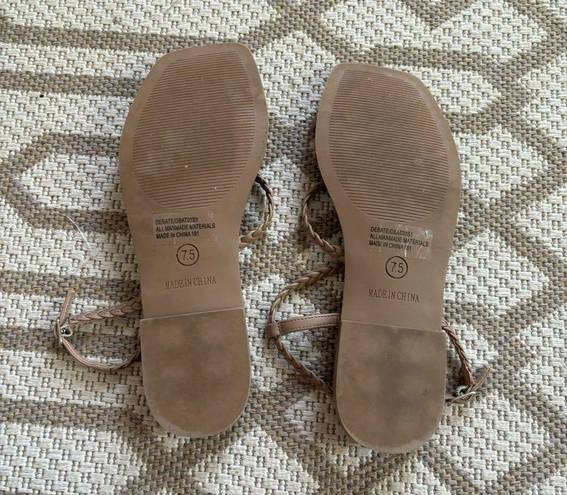 Steve Madden Nude Tan Braided Strappy Square Toe Sandals Size 7.5