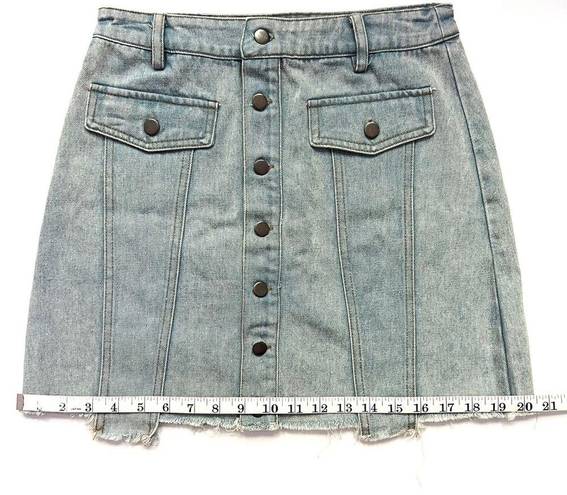 Molly green  Denim Blue Jean Button Up Mini Skirt Light Wash with Pockets S