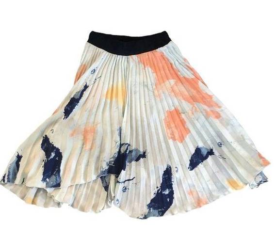 ZARA  Asymmetrical Pleated Midi Skirt Sz. S Water Colors Career Full Skirt