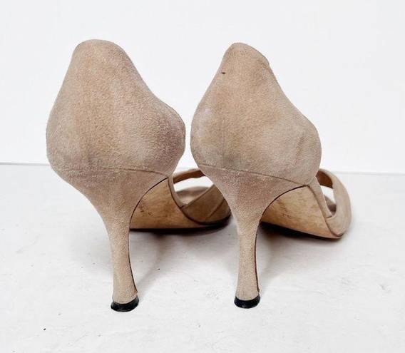 Manolo Blahnik  Sedaraby Camel Flesh Nude Suede Pumps Dorsay Beige Shoes Sz 37 6