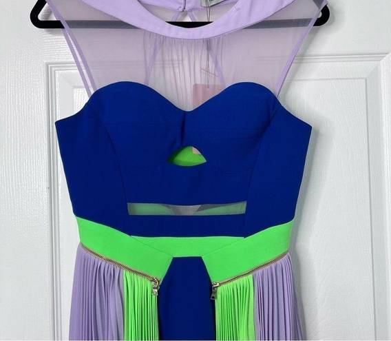 Three Floor Sz 4  High Time Royal Blue, Neon Green and Lavender Color Block Dress