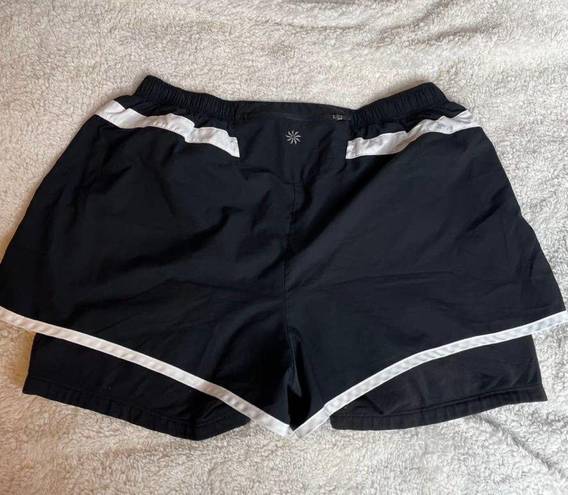 Athleta  Running Shorts Black White Large Elastic Waist Built In Under Shorts