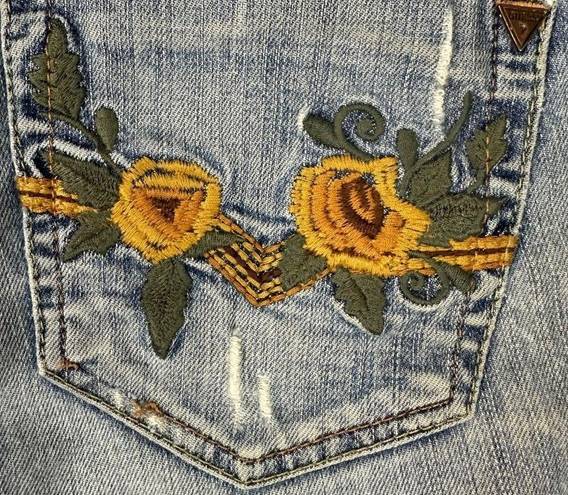 Guess  Y2K Cutoff Jean Shorts 30 Embroidered Flowers Vintage Distressed Logo