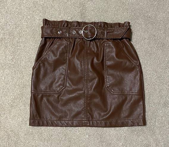 Haute Monde Brown Faux Leather Skirt