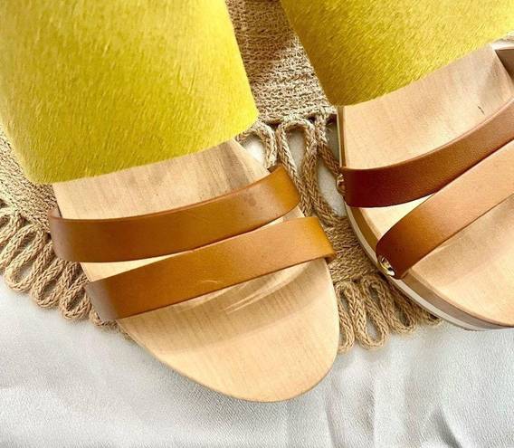 Furla  Yellow Calfhair Brown Leather Gina Wooden Clog Sandal Size 38