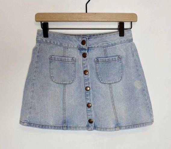 Brandy Melville Melville | Jean Button Micro Mini Acid Wash Skirt